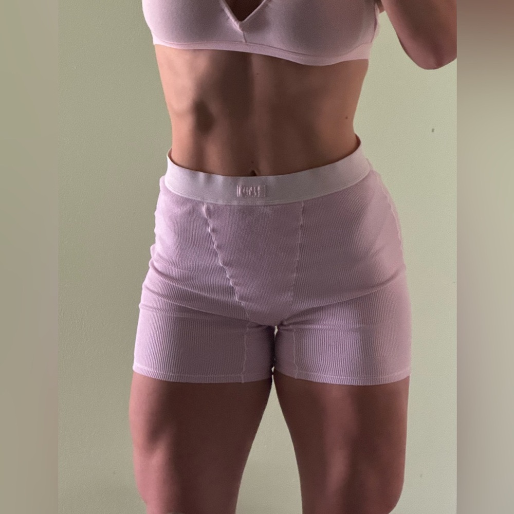 SKIMS Light Pink Ribbed Shorts